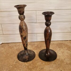 THE BOMBAY COMPANY (2) RUSTIC BROWN TAPER CANDLE HOLDERS